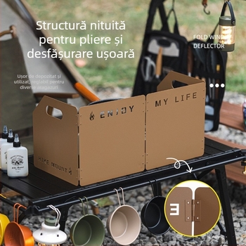Scut de protecție împotriva vântului pentru camping și plite, pliabil, portabil