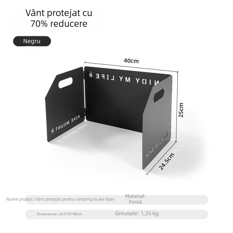 Scut de protecție împotriva vântului pentru camping și plite, pliabil, portabil