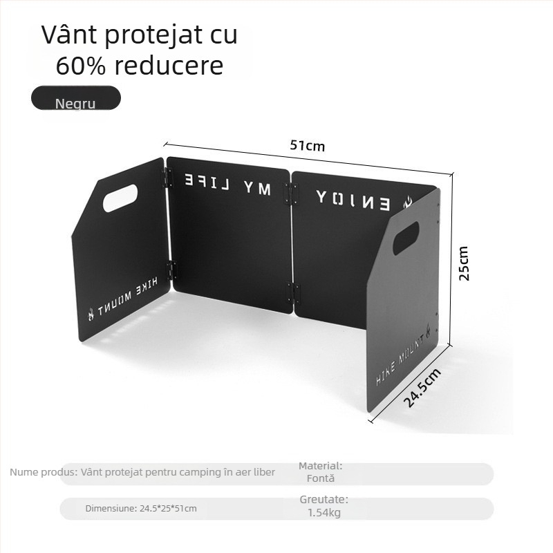 Scut de protecție împotriva vântului pentru camping și plite, pliabil, portabil