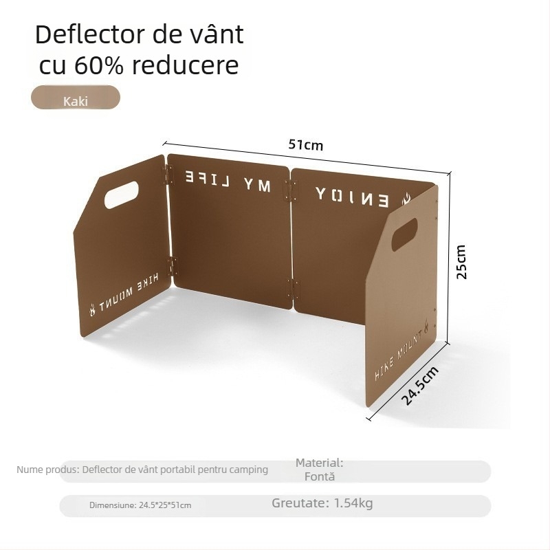 Scut de protecție împotriva vântului pentru camping și plite, pliabil, portabil