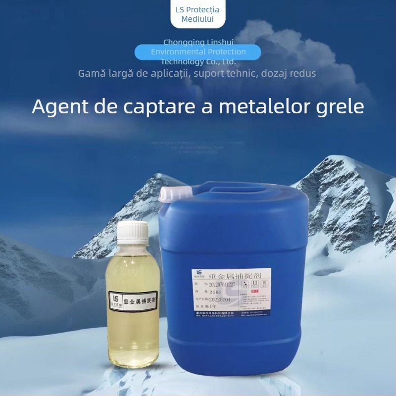 Agent solid pentru captarea metalelor grele din apa uzată a instalațiilor de electroplacare și a industriei de semiconductori; elimină cadmiu, nichel, cupru și taliu.
