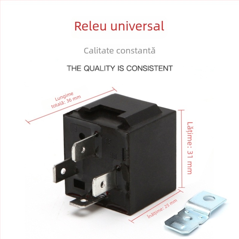 Releu auto JD1912, 12V/24V, 4 pini, bază metalică, normal deschis, 40A, pentru utilizare auto