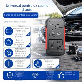 Detector relee auto USB, versiune 12V universal, sigur și stabil, baterie litiu portabilă, compatibil cu uneltele de service auto