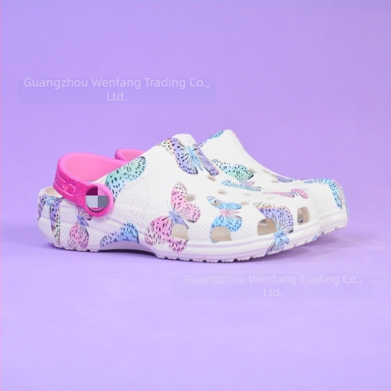 Little Shadow Kajia Pantofi copii Butterfly Ice Cream - Sandale clasice de vară cu deget închis, stil Crocs, exterior, unisex, parte superioară EVA