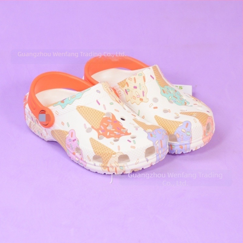 Little Shadow Kajia Pantofi copii Butterfly Ice Cream - Sandale clasice de vară cu deget închis, stil Crocs, exterior, unisex, parte superioară EVA
