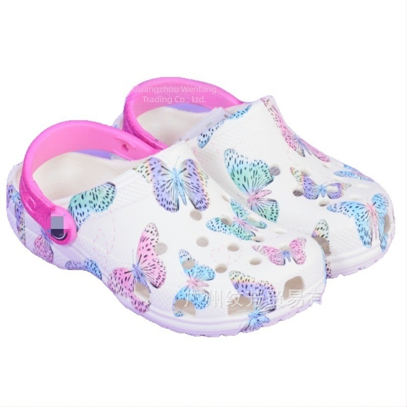 Little Shadow Kajia Pantofi copii Butterfly Ice Cream - Sandale clasice de vară cu deget închis, stil Crocs, exterior, unisex, parte superioară EVA
