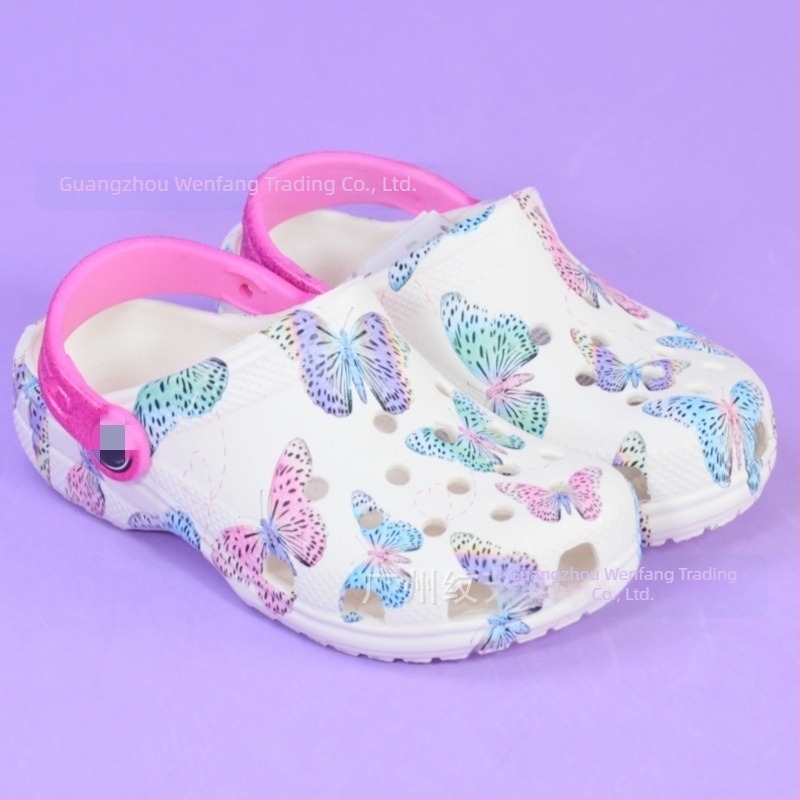 Little Shadow Kajia Pantofi copii Butterfly Ice Cream - Sandale clasice de vară cu deget închis, stil Crocs, exterior, unisex, parte superioară EVA
