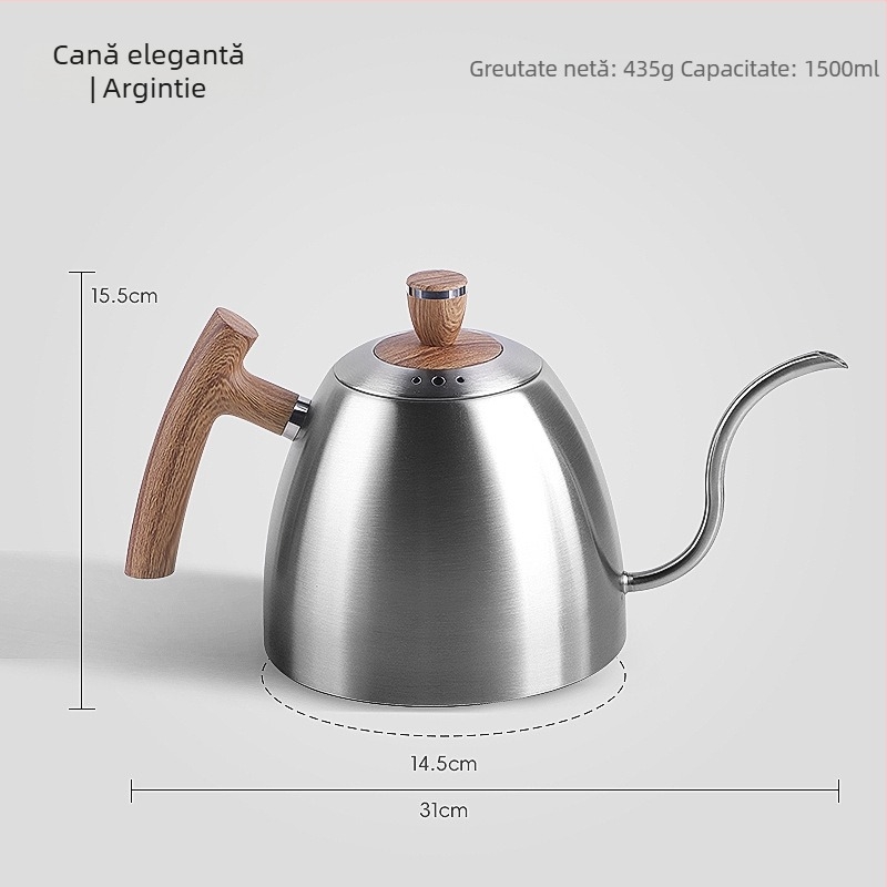 Ceainic pentru cafea din oțel inoxidabil 304, gât de lebădă și gură subțire, 1,5 L