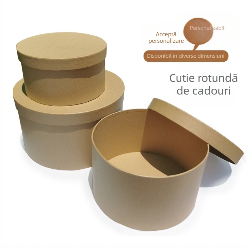 Cutie cilindrică rotundă din hârtie Kraft, ambalaj DIY, depozitare bomboane, FSC-certificată
