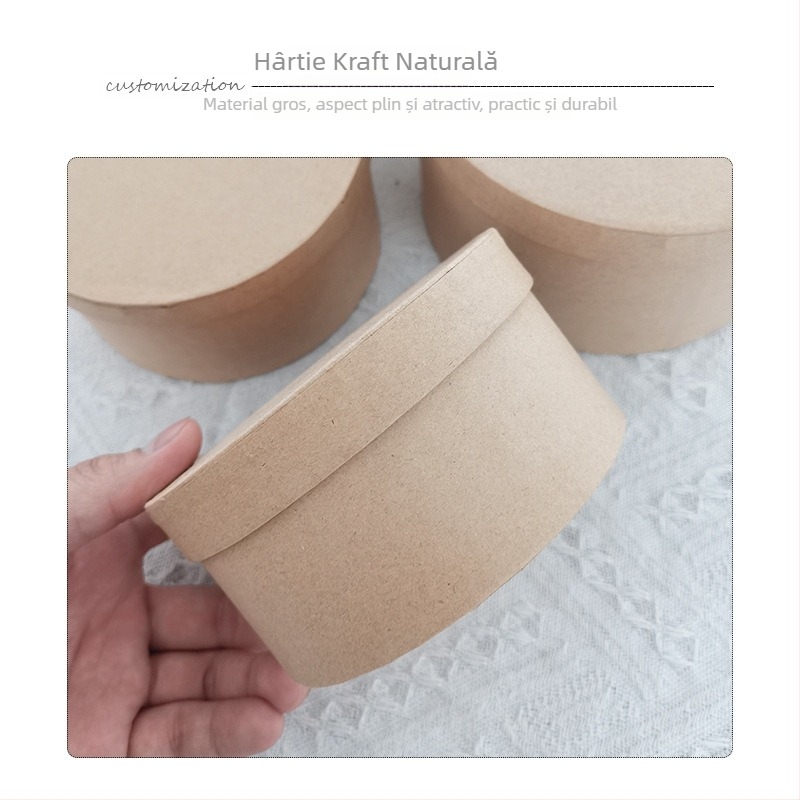 Cutie cilindrică rotundă din hârtie Kraft, ambalaj DIY, depozitare bomboane, FSC-certificată