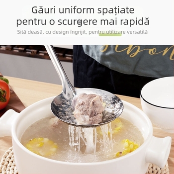 Set de ustensile de bucătărie din oțel inoxidabil: spatulă, lingură de supă, lingură cu găuri, lingură de strecurare, lingură pentru terci