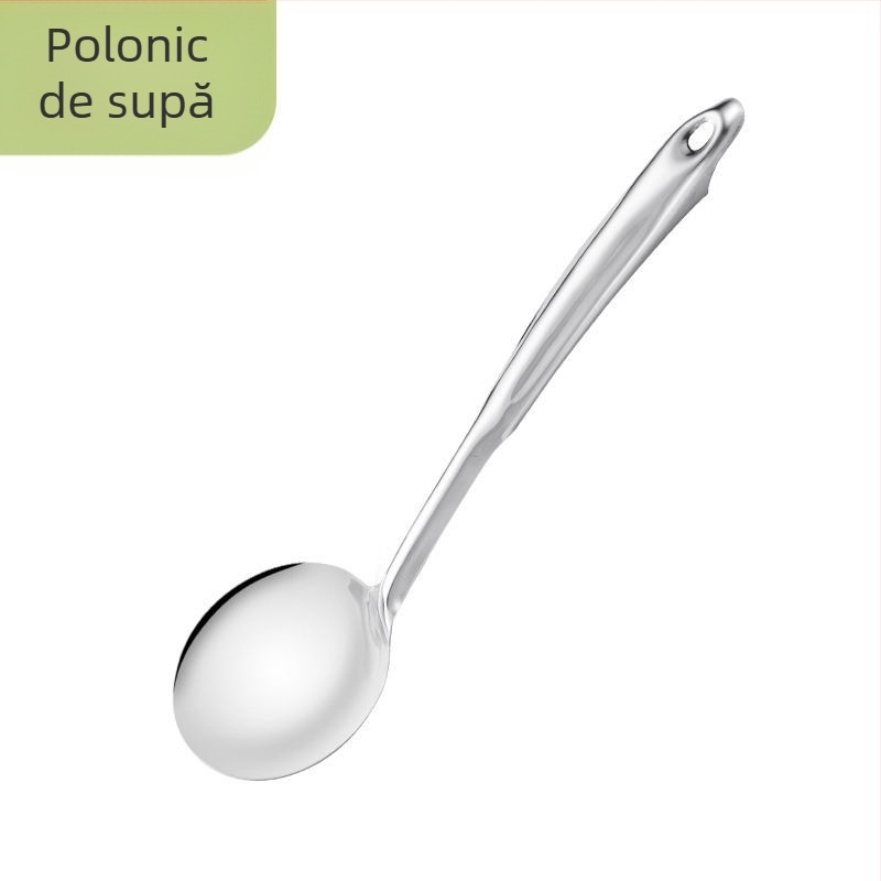 Set de ustensile de bucătărie din oțel inoxidabil: spatulă, lingură de supă, lingură cu găuri, lingură de strecurare, lingură pentru terci