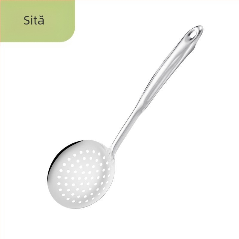 Set de ustensile de bucătărie din oțel inoxidabil: spatulă, lingură de supă, lingură cu găuri, lingură de strecurare, lingură pentru terci