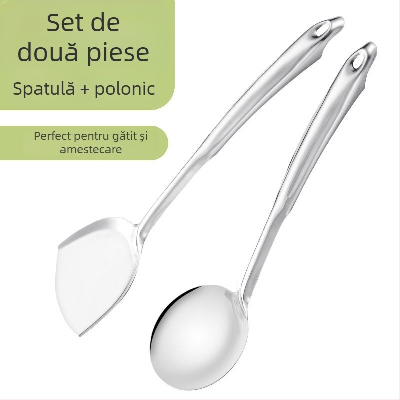 Set de ustensile de bucătărie din oțel inoxidabil: spatulă, lingură de supă, lingură cu găuri, lingură de strecurare, lingură pentru terci