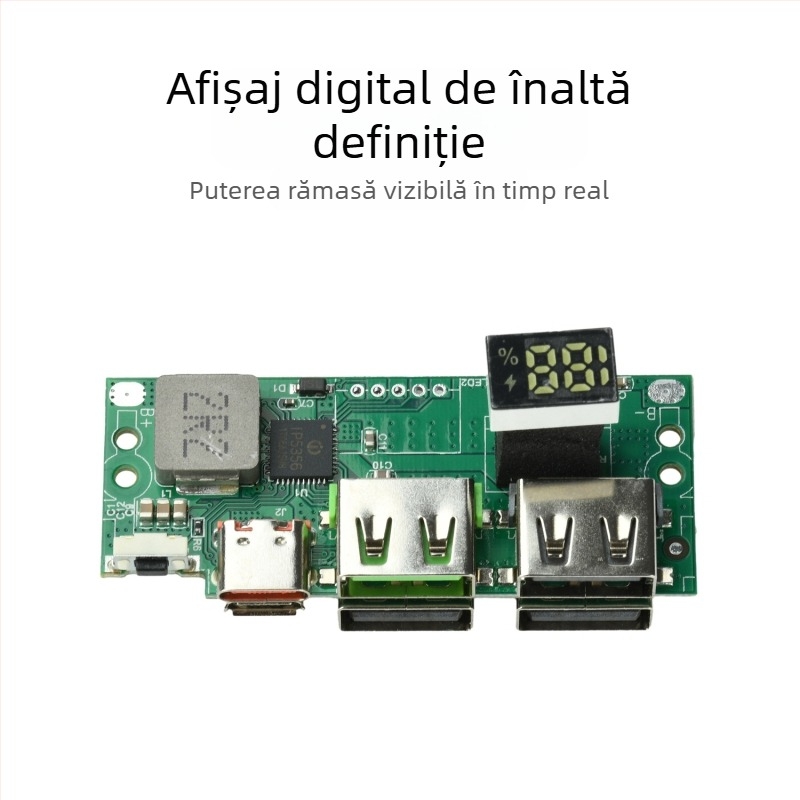 Modul de încărcare rapidă PD/QC cu protocol complet și afișaj digital, IP5356, 3.7V, power bank DIY