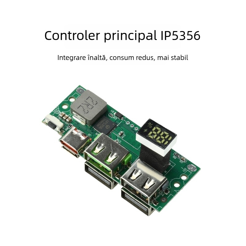 Modul de încărcare rapidă PD/QC cu protocol complet și afișaj digital, IP5356, 3.7V, power bank DIY