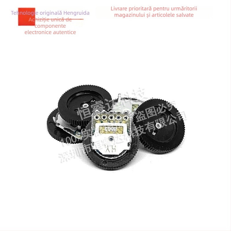 Potenciometru dual cu ax 14×1 mm, B102 1K, cu întrerupător, potențiometru cu angrenaj pentru reglaj