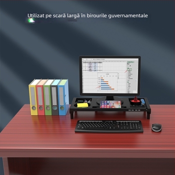 KM01 Suport ABS pentru monitor cu înălțare și spațiu de stocare, încărcare USB, suport pentru laptop, dimensiuni 52.5×23×7.5 cm