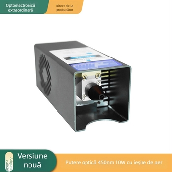 Laser albastru cu fascicul ultrafinem, focalizare fixă, 450 nm, 10 W, control PWM, alimentare 12 V, sistem cu două ventilatoare
