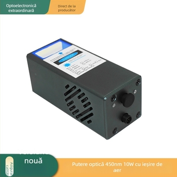 Laser albastru cu fascicul ultrafinem, focalizare fixă, 450 nm, 10 W, control PWM, alimentare 12 V, sistem cu două ventilatoare