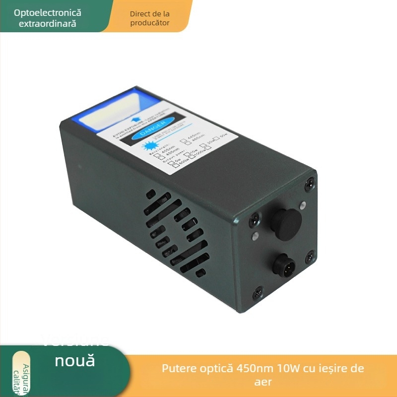 Laser albastru cu fascicul ultrafinem, focalizare fixă, 450 nm, 10 W, control PWM, alimentare 12 V, sistem cu două ventilatoare
