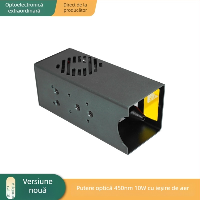 Laser albastru cu fascicul ultrafinem, focalizare fixă, 450 nm, 10 W, control PWM, alimentare 12 V, sistem cu două ventilatoare