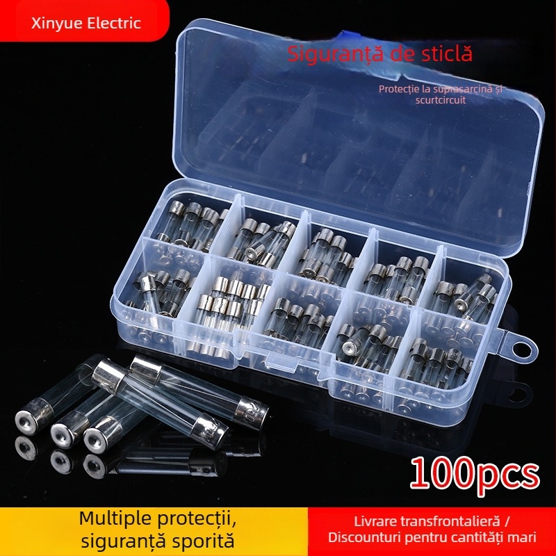 Set de 100 siguranțe din sticlă 5×20 mm și țevi ceramice de siguranță 6×30 mm pentru protecția curentului