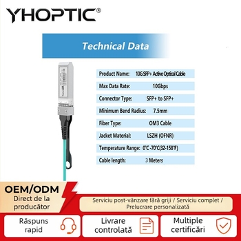 Cablu optic activ 10G SFP+ AOC, compatibil cu NIC Intel și switch-uri, cablu 10G pentru stacking