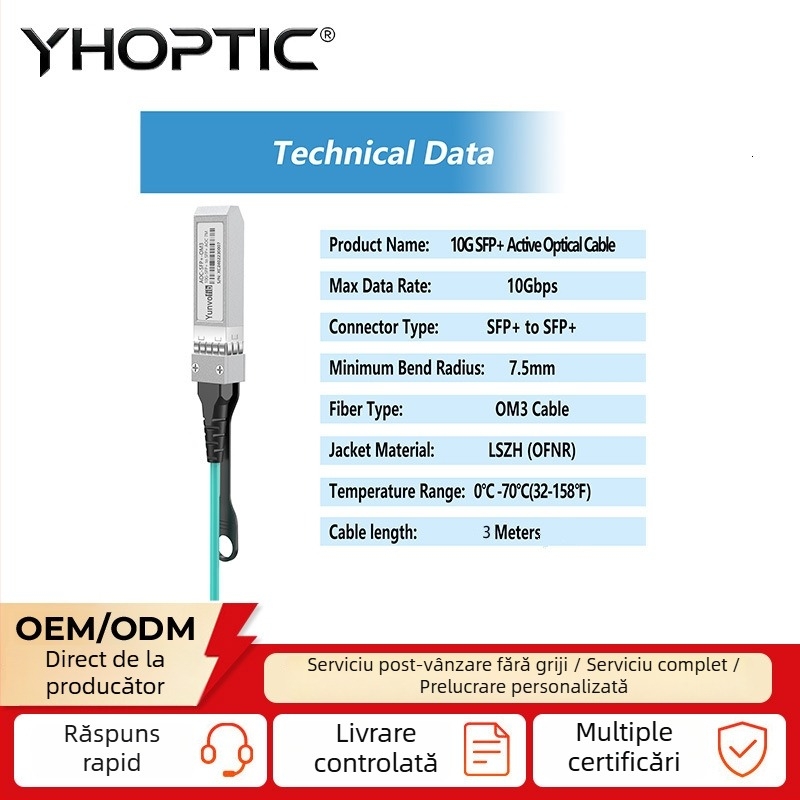 Cablu optic activ 10G SFP+ AOC, compatibil cu NIC Intel și switch-uri, cablu 10G pentru stacking
