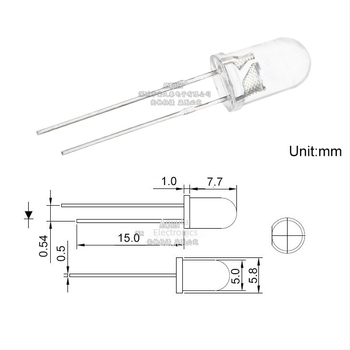 LED verde de 5 mm cu pini drepți, cap rotund, tijele scurte, lumină verde smarald F5