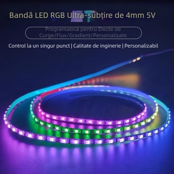 Bandă LED RGB pentru iluminare ambientală auto, ultra-subțire, lățime 2.7 mm/4 mm, 5V