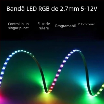 Bandă LED RGB pentru iluminare ambientală auto, ultra-subțire, lățime 2.7 mm/4 mm, 5V