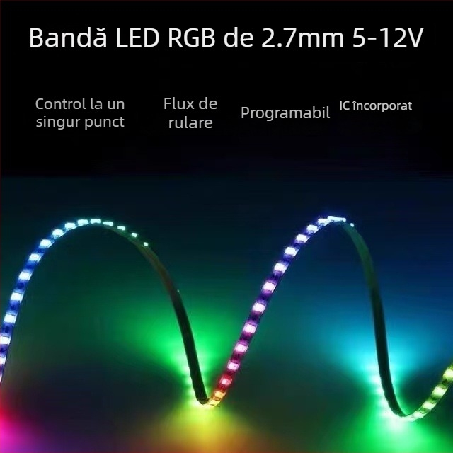 Bandă LED RGB pentru iluminare ambientală auto, ultra-subțire, lățime 2.7 mm/4 mm, 5V