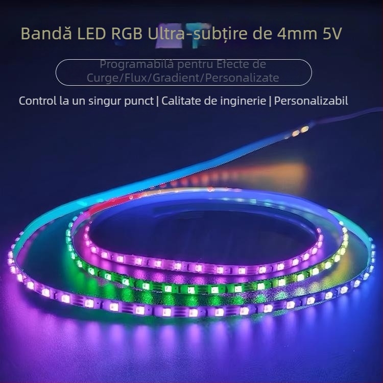 Bandă LED RGB pentru iluminare ambientală auto, ultra-subțire, lățime 2.7 mm/4 mm, 5V