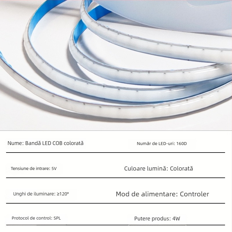 Bandă LED COB 5V cu 160 LED-uri, culoare gradient, flexibilă pentru casă inteligentă
