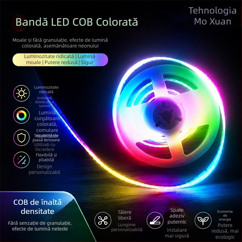 Bandă LED COB 5V cu 160 LED-uri, culoare gradient, flexibilă pentru casă inteligentă