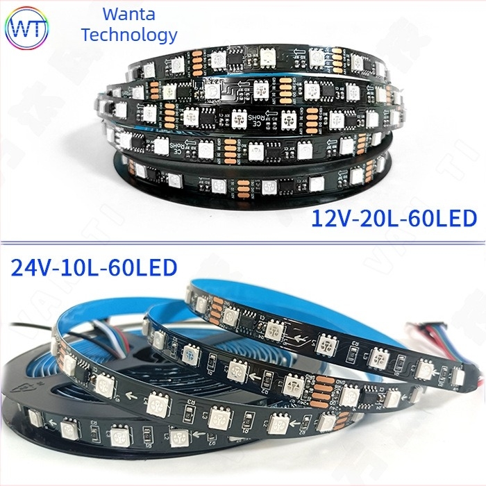TM1934 bandă LED RGB 5050, 12V, autoadezivă, exterior, impermeabilă, iluminare programabilă