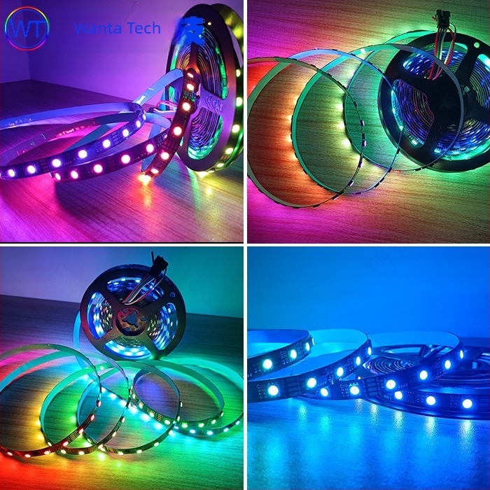 TM1934 bandă LED RGB 5050, 12V, autoadezivă, exterior, impermeabilă, iluminare programabilă