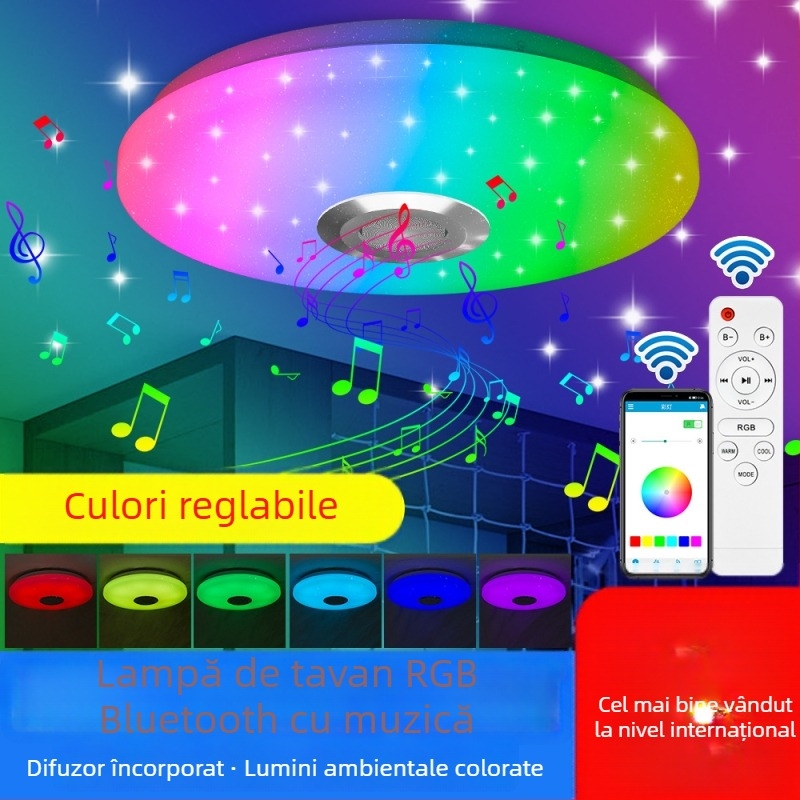 Lumină de plafon LED, design modern minimalist, rotundă, Bluetooth cu muzică, control prin aplicație, schimbare de culoare, pentru dormitor și living