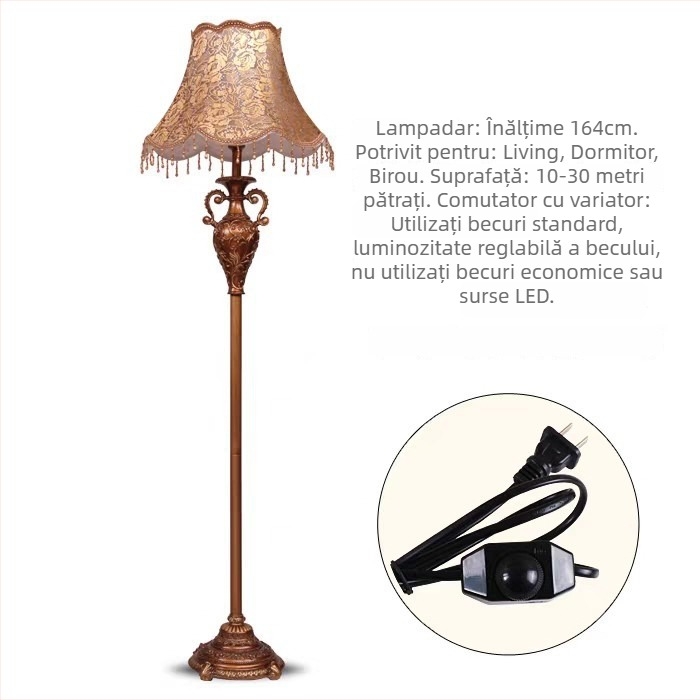 Lampă de podea din rășină, stil european, design retro american pentru living și dormitor.