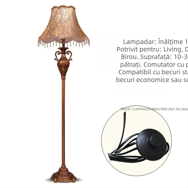 Lampă de podea din rășină, stil european, design retro american pentru living și dormitor.
