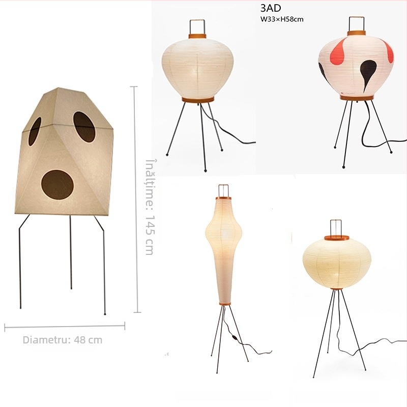 Lampă de podea japoneză din hârtie de orez, stil muson, design decorativ creativ pentru living și birou