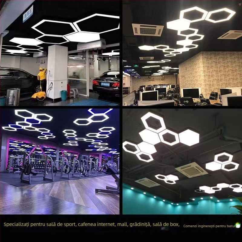 Lumină suspendată LED hexagonală cu design fagure pentru spații comerciale