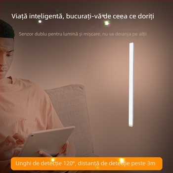 Lumină LED pentru dulap cu senzor de mișcare și montaj magnetic, reîncărcabilă pentru garderobă și vinotecă, bandă LED lungă, lampă de noapte