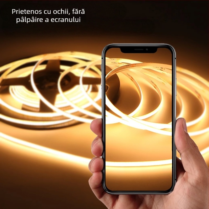 Bandă LED COB de 5mm, 12V/24V tensiune redusă, autoadhesivă, iluminare liniară, ultra-luminată, CRI 90 înalt, iluminare decorativă pentru casă