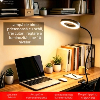Lampă de birou LED cu clips, alimentare USB, reglabilă intensitate și temperatură a culorii, lumină pentru citit