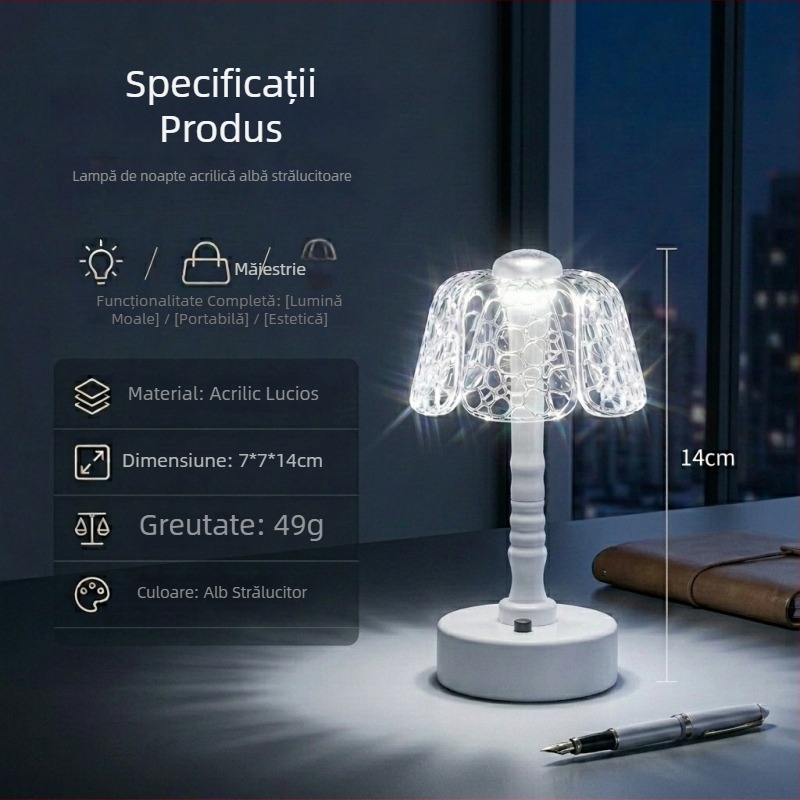 Lumină nocturnă acrilică cu petale — lampă ambientală pentru dormitor și birou