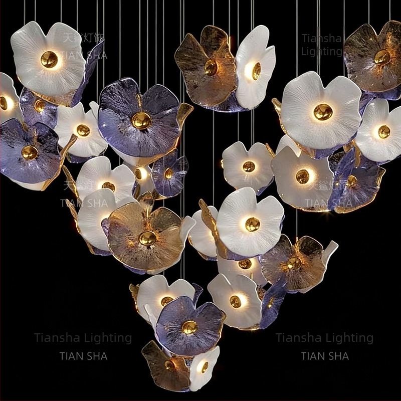 Corp de iluminat din sticlă, în formă de petală, fabricat manual, design modern-lux, pentru spații comerciale; dimensiune și stil personalizabile
