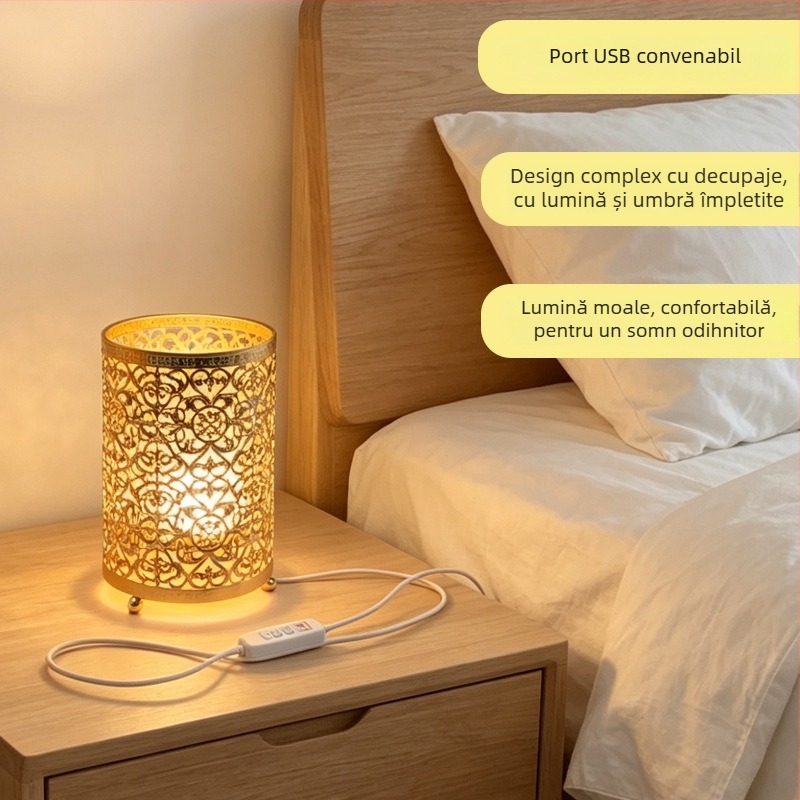 Lampă de masă LED cu reglare a intensității, veioză de noapte pentru dormitor, ornament metalic decorativ pentru masă și atmosferă de petrecere