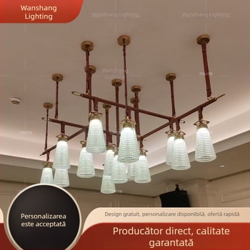 Lustră cu piele pentru KTV și spații de noapte, corp din fier, abajur din sticlă, iluminare ambientală de lux, cu mai multe brațe